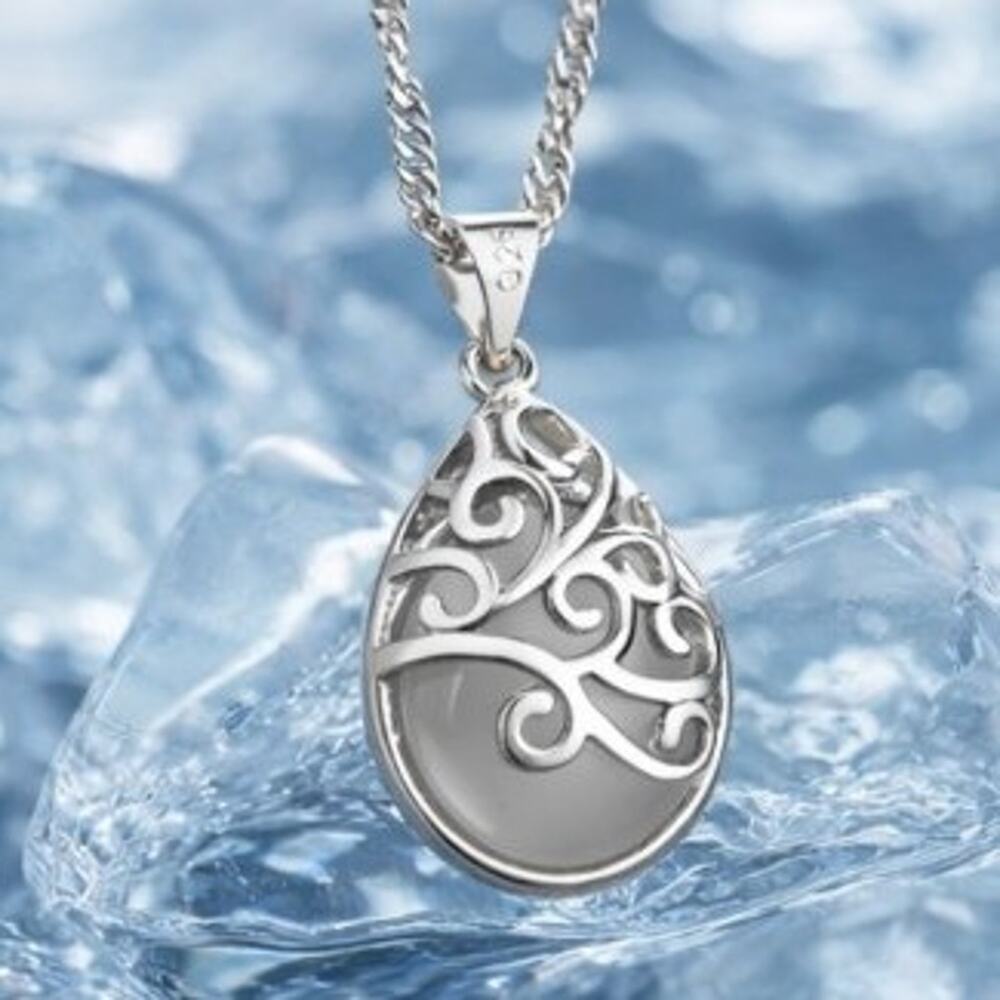 Sterling Silver Necklace w/ Moonstone Teardrop Filigree Pendant Woman's Gift